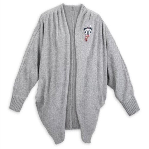 Disney Sweaters - 2021 Disney Parks Holiday Minnie Mouse Sweater Cardigan Soft Silver Chenille Med